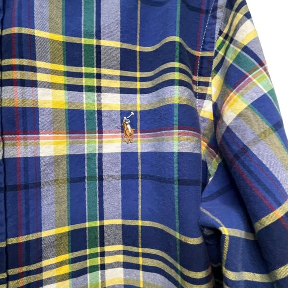 Ralph Lauren Men's Large Button Down Long Sleeve Plaid Shirt Blue Flesh Pony - Picture 3 of 7